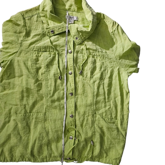 Cj Banks Lime Green Roll Tab Sleeve Hem Drawstring Light Shacket Womens - Picture 13 of 13